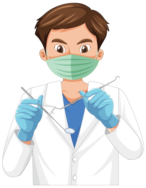 Dentist holding instruments on white background