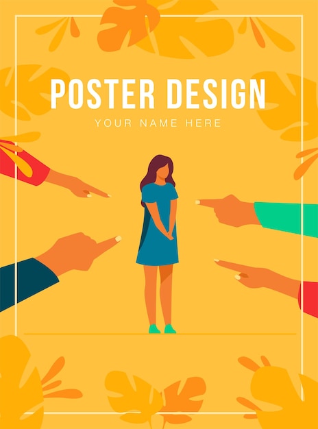 Depressed sad woman standing as victim poster template