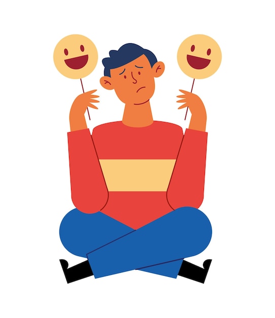 Free vector depression illustration of man with emoji faces