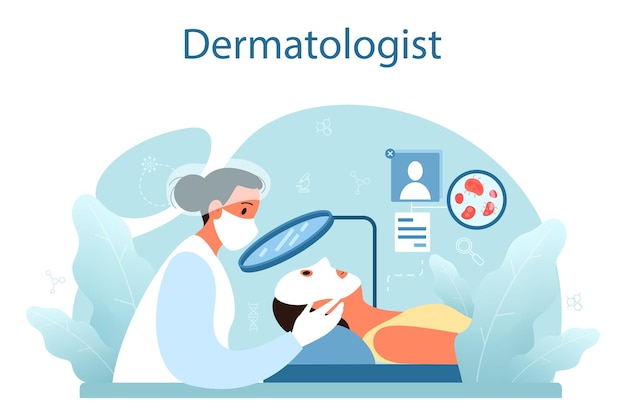 Free Vector dermatologist concept dermatology specialist face skin or acne treatment idea of beauty and health skin epidermis scheme vector illustration in cartoon style