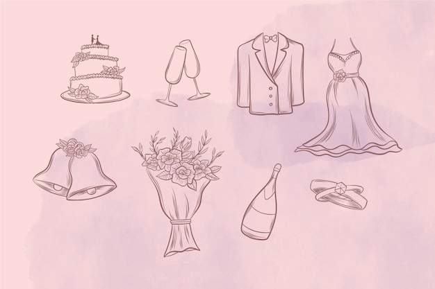 Free Vector descriptive wedding icons drawing