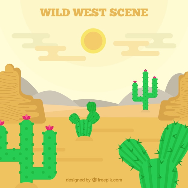 Desert background with cactus in flat design