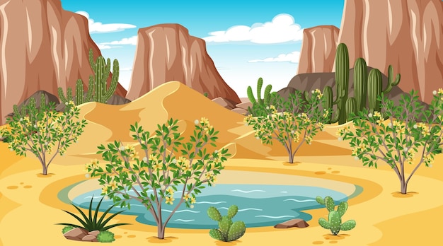 Free Vector desert forest landscape at day time scene with oasis