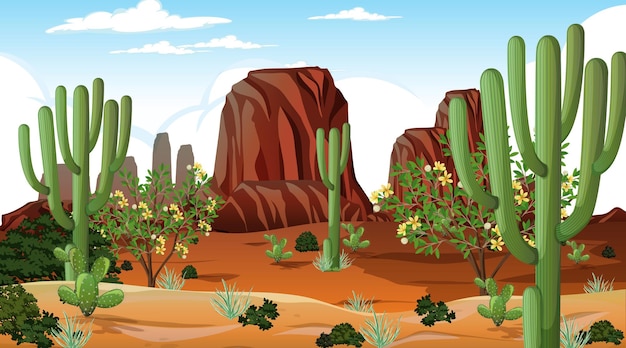 Desert forest landscape at daytime scene with many cactuses