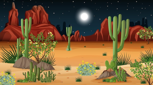 Free vector desert forest landscape at night scene