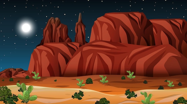 Desert forest landscape at night scene