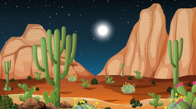 Desert forest landscape at night scene