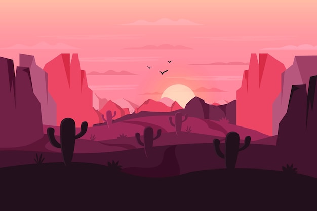 Free vector desert landscape background for video conferencing with cactus