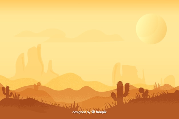 Desert landscape at day time with sun