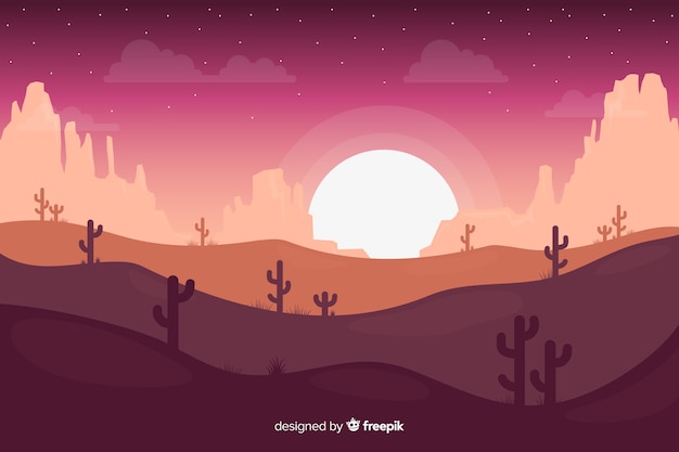 Free vector desert landscape at night time with moon