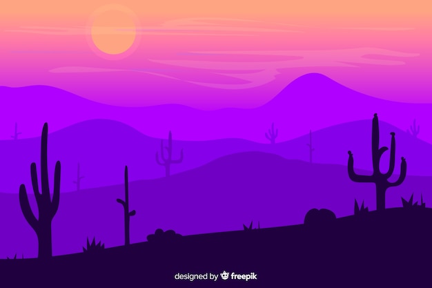 Desert landscape with beautiful violet gradient shades