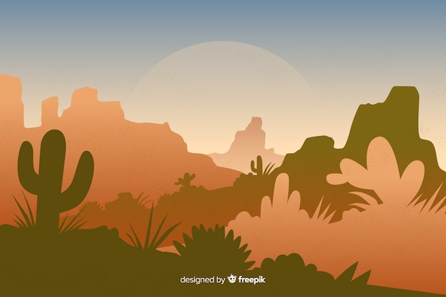 Free vector desert landscape with cactus and plants