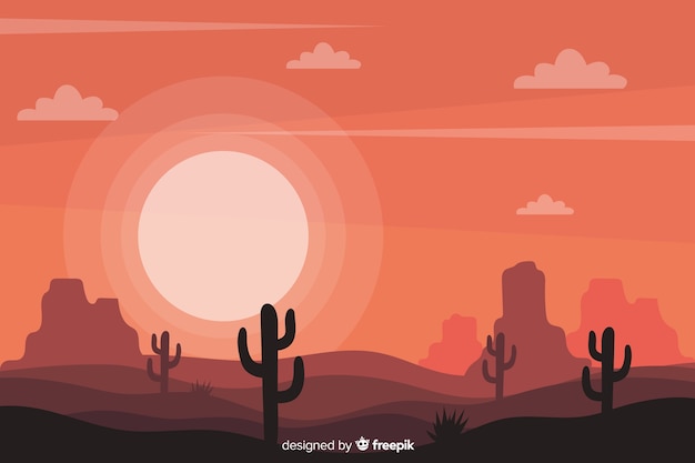 Free Vector desert landscape with cactus and sun