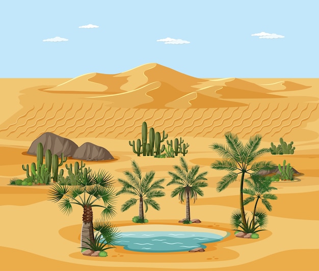 Free Vector desert landscape with nature tree elements scene