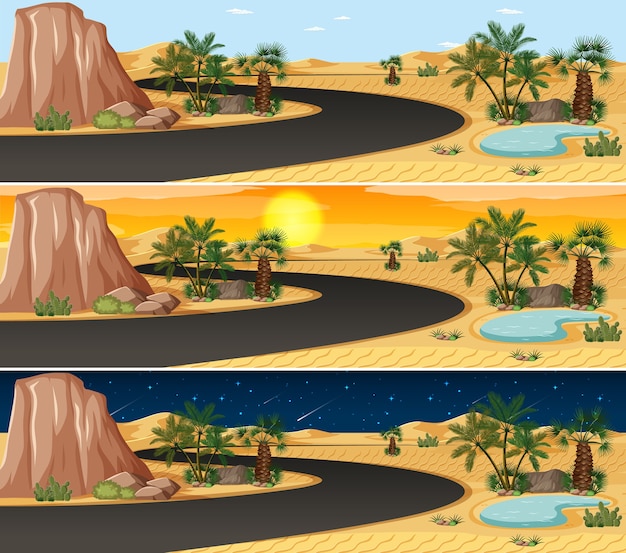 Free Vector desert nature landscape scene at different times of day