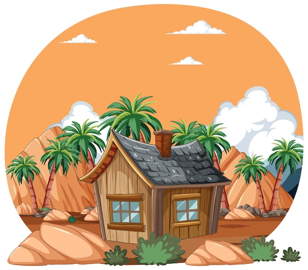 Free Vector desert oasis cabin illustration