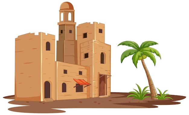 Free vector desert oasis fortress vector illustration