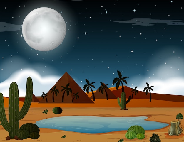 Free Vector a desert scene at night