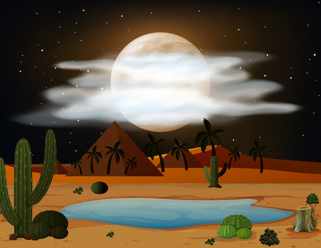 Free Vector a desert scene at night