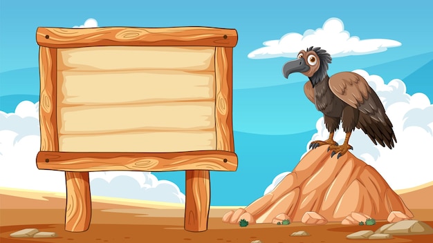 Free vector desert vulture with wooden signboard