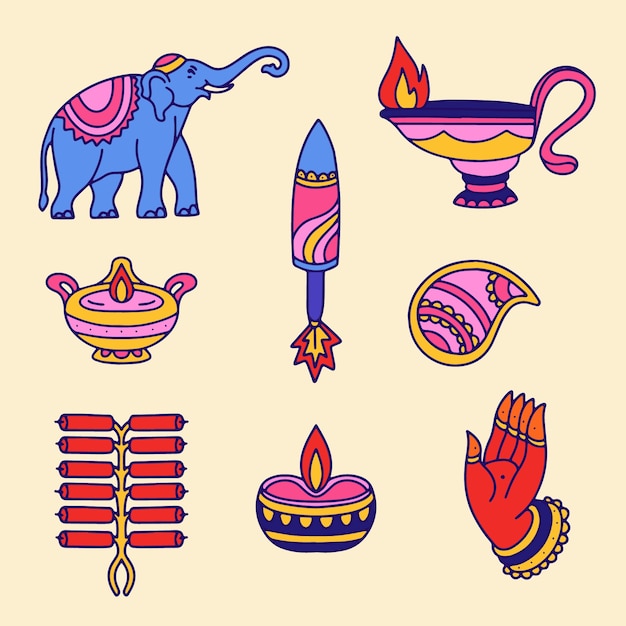 Free Vector design elements collection for diwali festival celebration