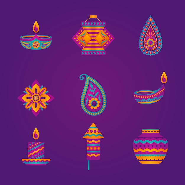 Free vector design elements collection for diwali festival celebration