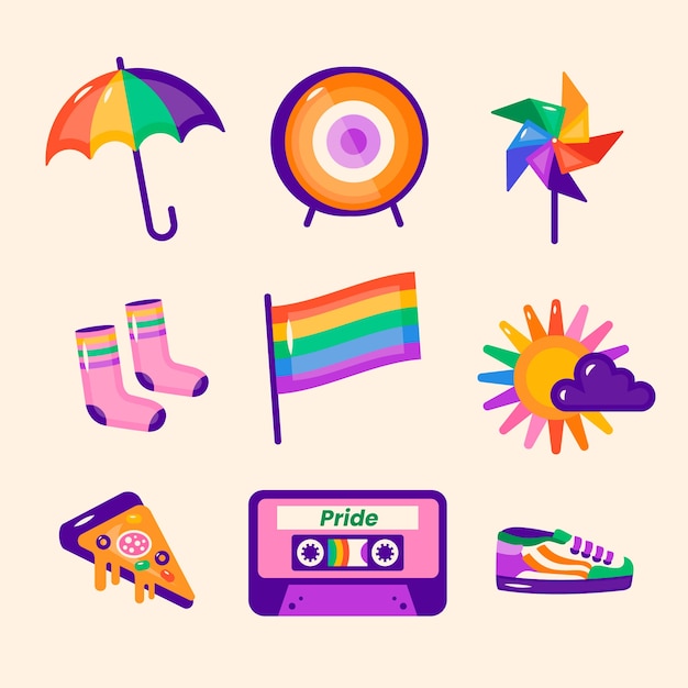 Free Vector design elements collection for pride month celebration