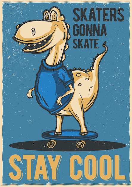 Free Vector design illustration of dinosaur on the skateboard