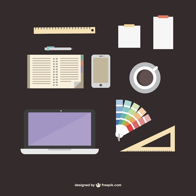 Free vector designer office supplies flat kit