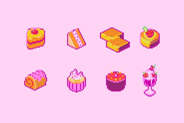 Dessert icons in pixel art