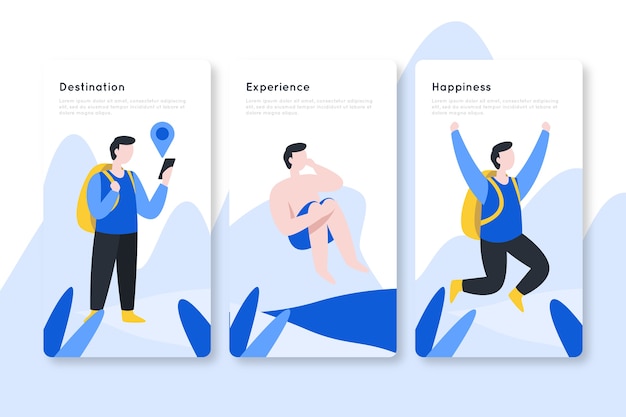 Free Vector destination and experience onboarding app screens