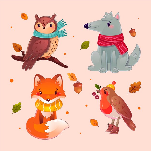 Detailed autumn animals collection