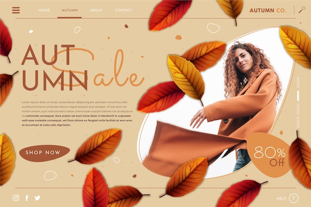 Free Vector detailed autumn sale landing page template with photo