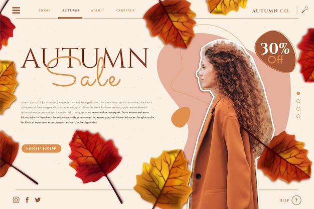 Free Vector detailed autumn sale landing page template with photo