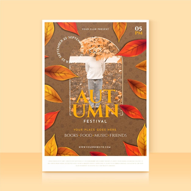 Free Vector detailed autumn vertical flyer template with photo