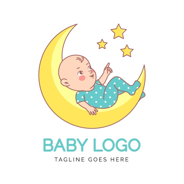 Detailed baby on moon logo