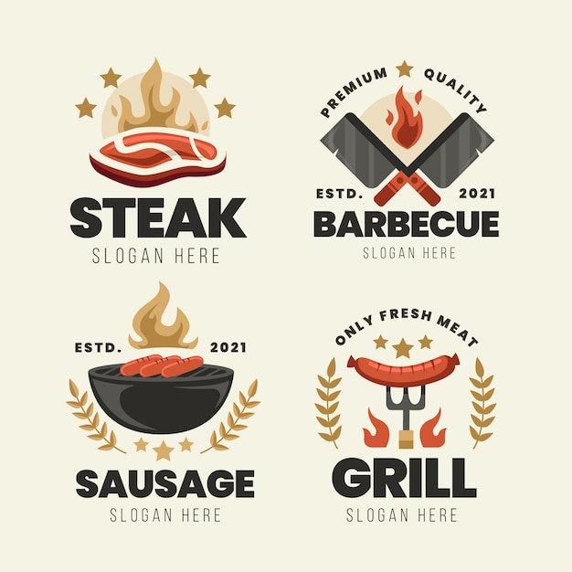 Detailed barbecue logo set template