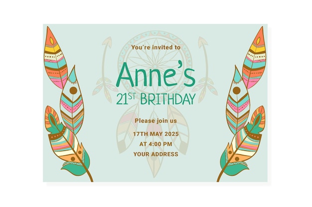 Free Vector detailed boho birthday invitation template