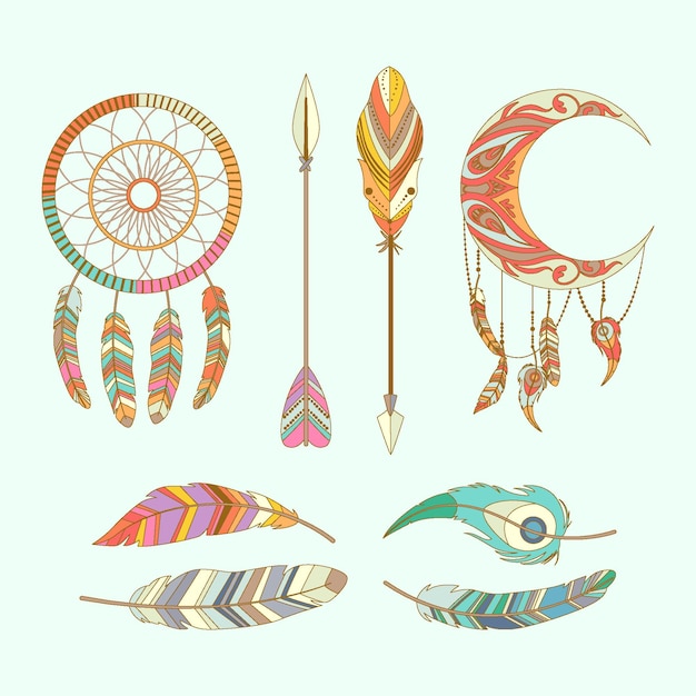 Free Vector detailed boho elements collection