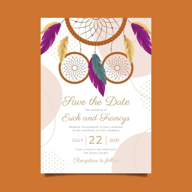 Detailed boho wedding invitation template