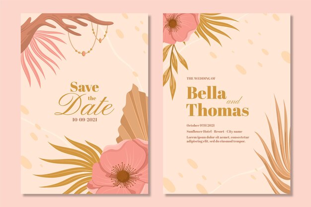 Detailed boho wedding invitation template