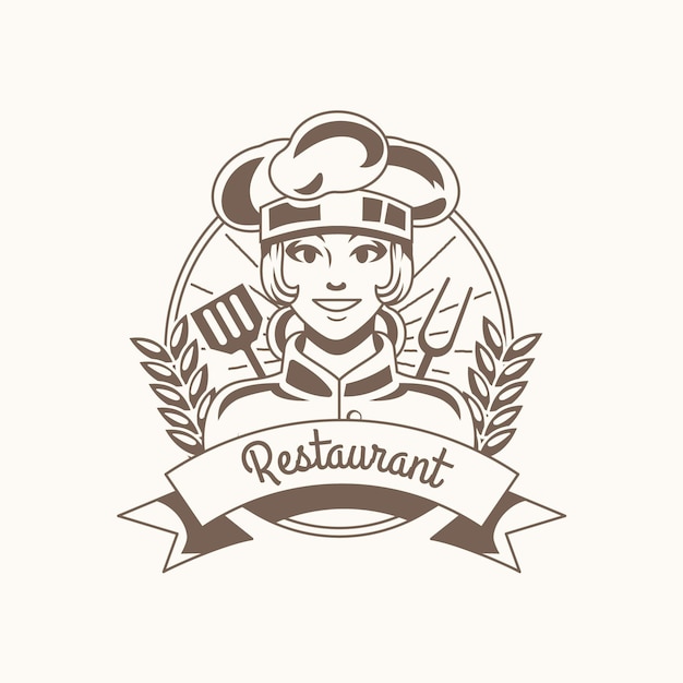 Detailed female chef logo