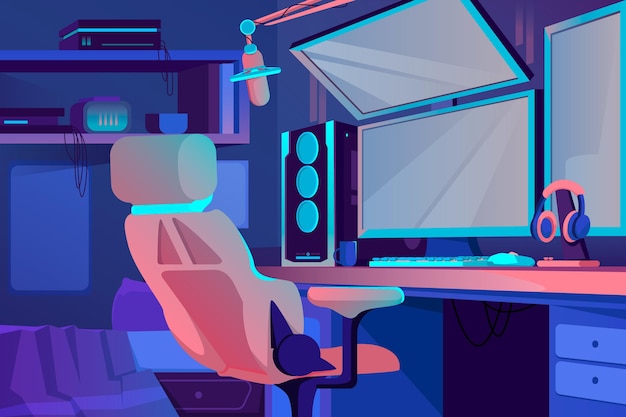 Detailed gamer room illustration