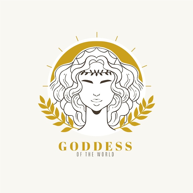 Detailed goddess logo with golden elements