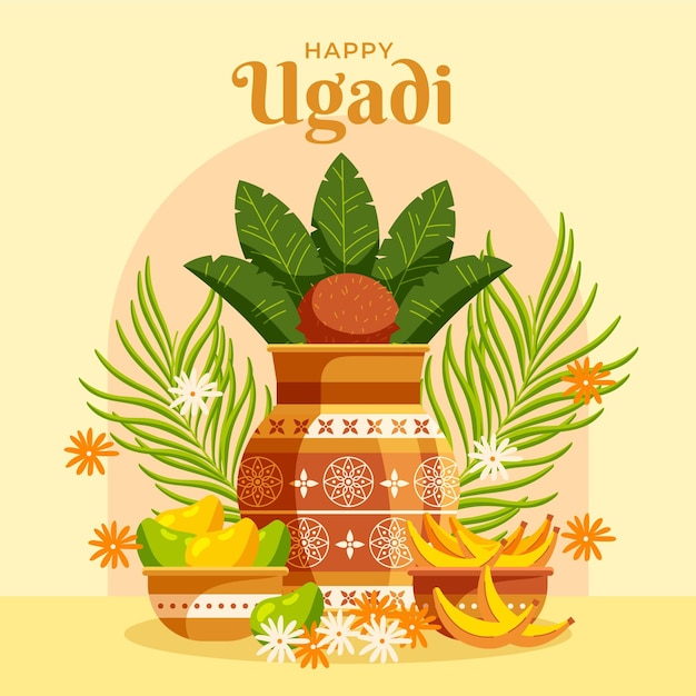 Detailed happy ugadi illustration