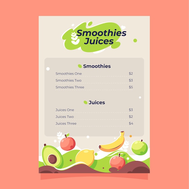 Detailed healthy food restaurant menu with illustration