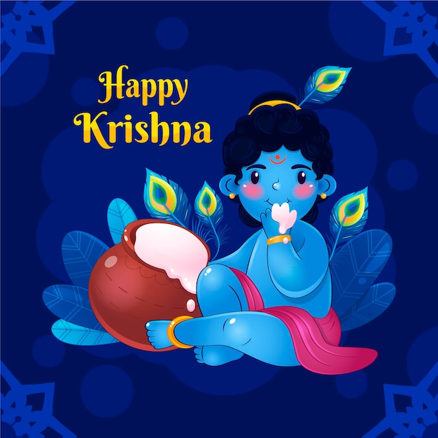 Free vector detailed illustration of baby krishna eating butter