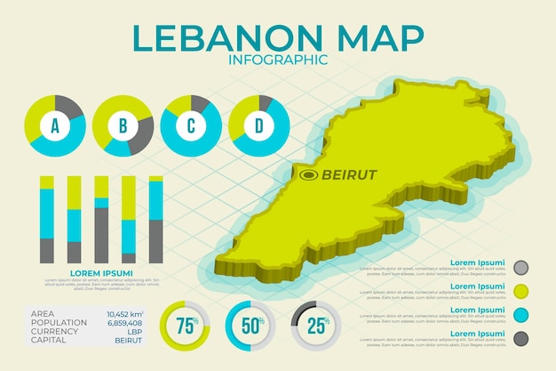 Detailed isometric lebanon map