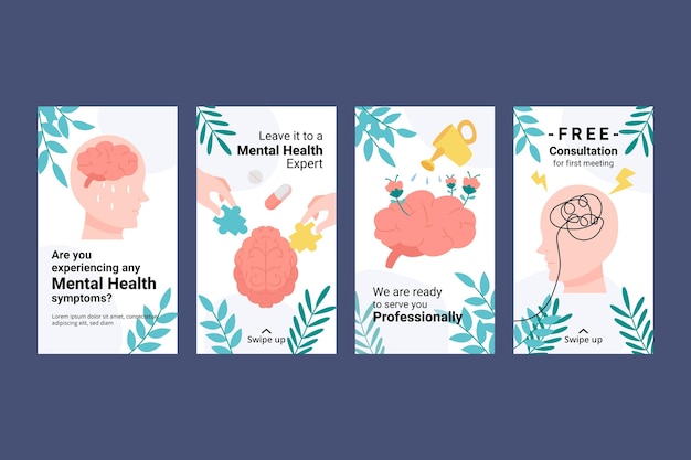 Free vector detailed mental health instagram stories collection