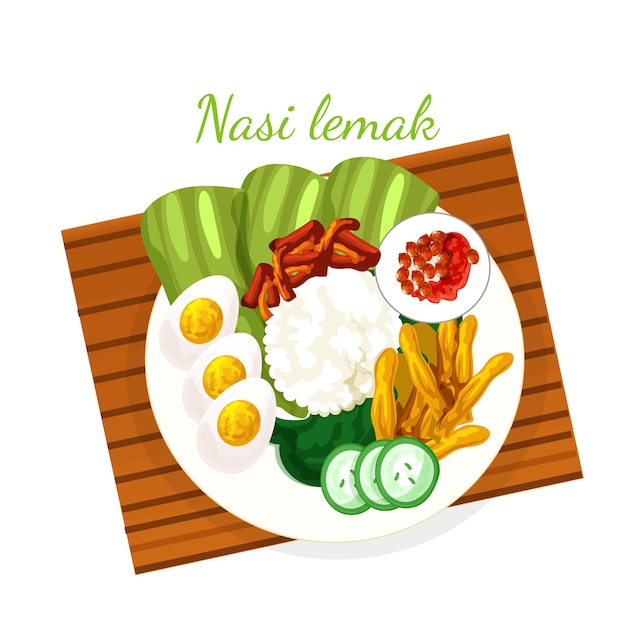 Detailed nasi lemak food illustrated